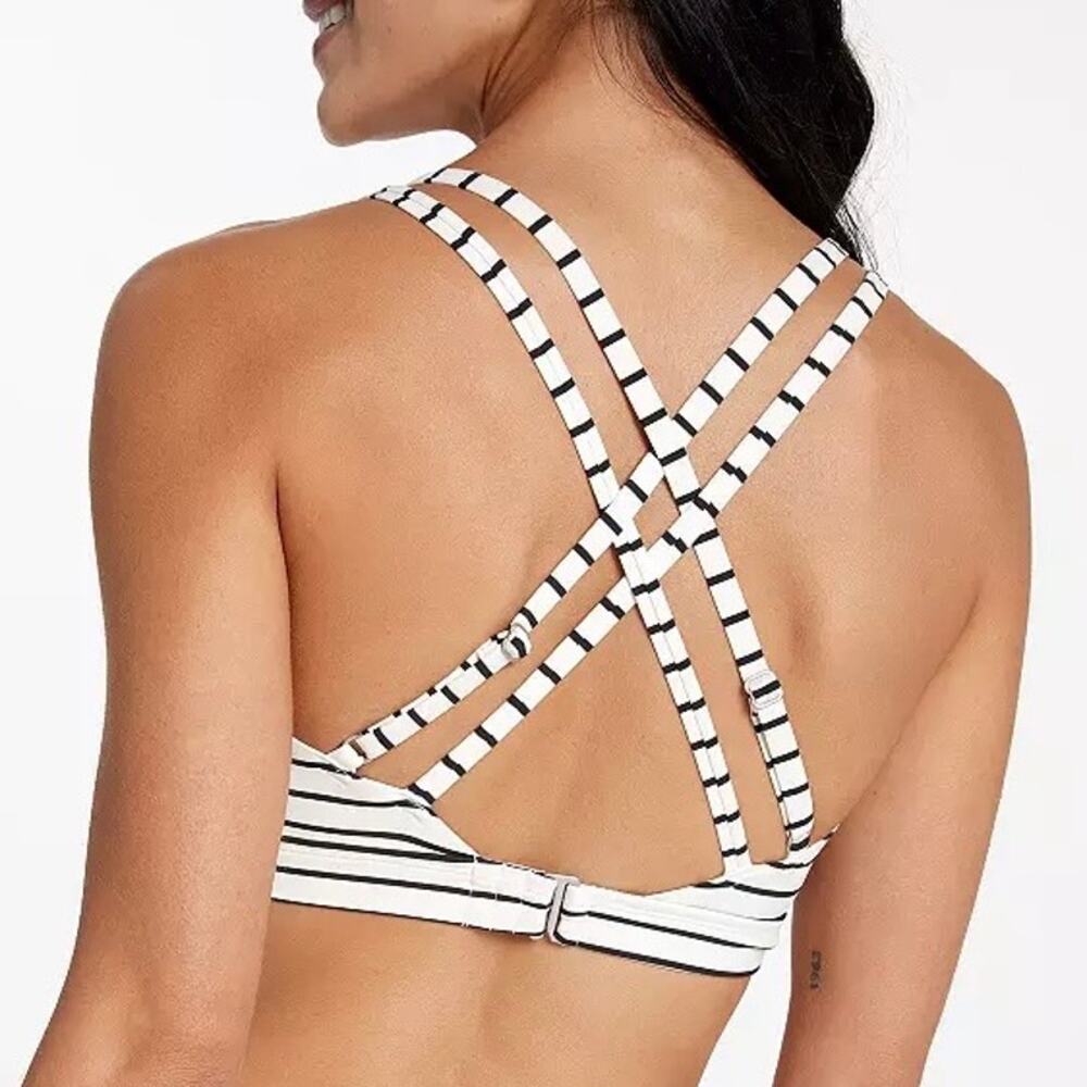 Calia Strappy Back Ruched White Black Stripe Bikini Swim Top Size S - Picture 8 of 13